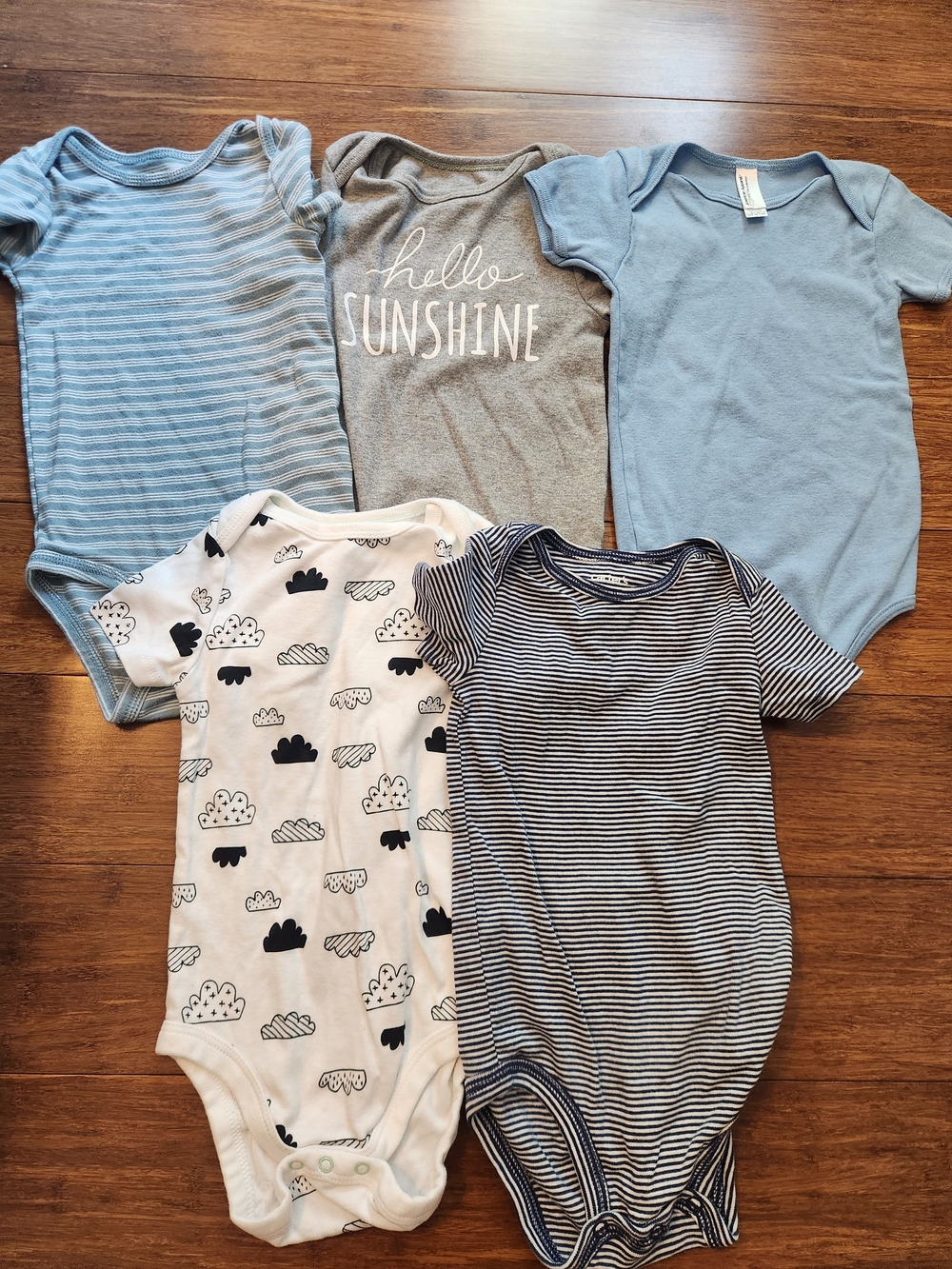 Set of 5 Baby Boy Short Sleeve Onesies Bodysuits- Sunshine, Clouds, 18 Months